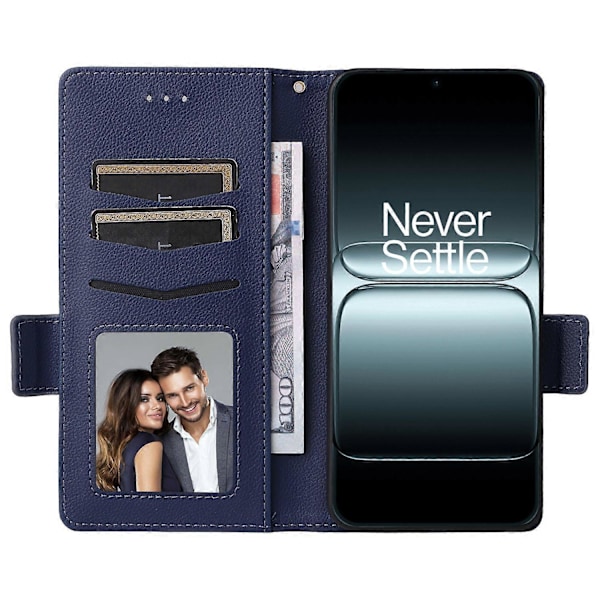 Skal för OnePlus 13T 5G med handledsrem, litchi-textur PU-läder plånboksfodral Multicolor Dark Blue