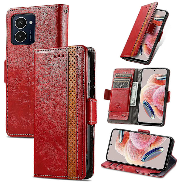CASENEO 002-serien För HMD Pulse Pro Fodral Ställ Plånbok Splitsad PU Läder Omslag - Mörkbrun Multicolor Red