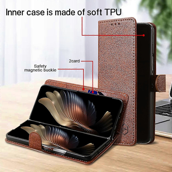 Skal för Samsung Galaxy Z Fold5 5G, enfärgat skyddande fodral PU-läder plånboksfodral Multicolor Style E