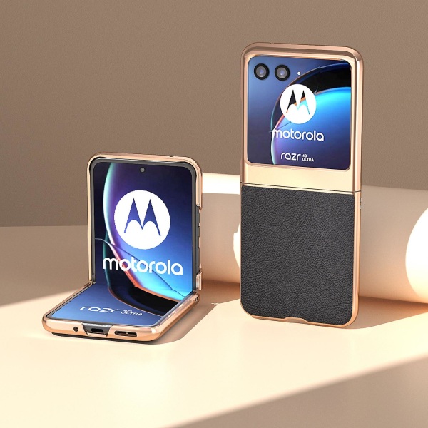 Äkta koläder + Pc Litchi case för Motorola Razr 40 Ultra 5g, nanogalvaniserat cover Black