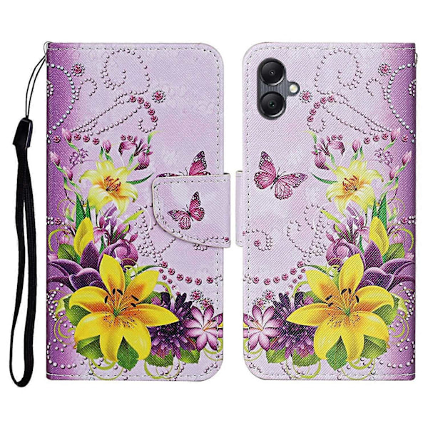 Samsung Galaxy A06 -kotelo, kuvioitu, suojaava nahkainen folio-puhelinkotelo - Voikukka Multicolor Flower/Butterfly