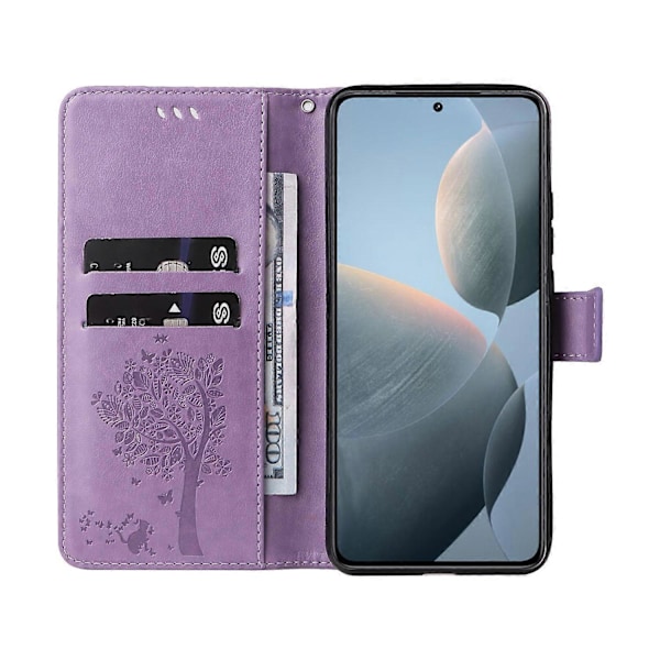KT Imprinting Flower Series-3 Fodral till Xiaomi 14T Katt Träd Mönster Flip Läder Telefonskal Multicolor Style C