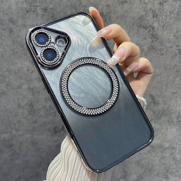 Magnetiskt skal för iPhone 16, fjädertextur, bling, glittrigt TPU+PC-telefonskal Multicolor Style E