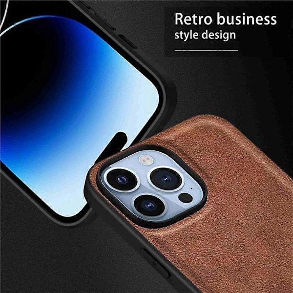 Mobilskal för iPhone 15 Pro Max Fodral PU Läderbelagd TPU+PC Smartphone Skal Multicolor Style D