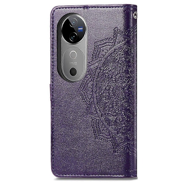 Til vivo V40 5G Etui Mandala Præget Design Læder Wallet Telefon Cover - Grå Multicolor Purple
