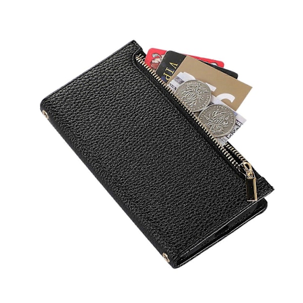 Til iPhone 15 Plus Cover Lynlåslomme Litchi Tekstur PU Læder Telefon Cover med Rem Multicolor Style E