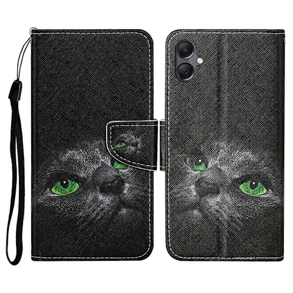 Skal för Samsung Galaxy A06 Mönstertryck Skyddande Läderfodral - Maskros Multicolor Black Cat