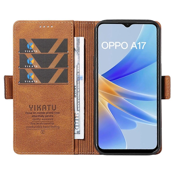 YIKATU YK-005 För Oppo A17 4G PU Läder Skin-touch Telefonfodral Plånboksställ Stöttåligt Skydd Multicolor Style C