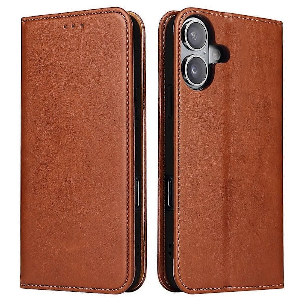 FIERRE SHANN Etui til iPhone 16 Plus PU Læder Flip Stand Wallet Telefon Cover Multicolor Style D