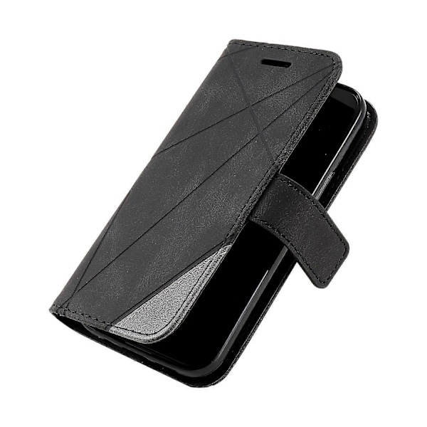 Plånboksfodral för iPhone 14 med skarvat läder, stativ och handrem Multicolor Style B