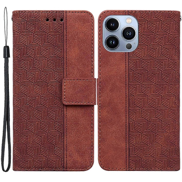 Til iPhone 15 Pro Max Geometri Præget PU Læder Telefon Cover Foldbart Stativ Wallet Cover Multicolor Style E
