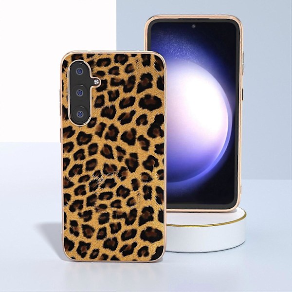 Nano Elektropläterat Telefonfodral för Samsung Galaxy S23 FE, Leopardmönstrat Läder+TPU+PC-Skal Multicolor Style C