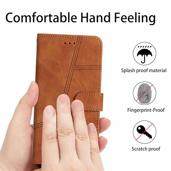 Retro PU læder wallet cover til Iphone 15 Pro - Hudvenlige linjer præget telefoncover med stativ Brown
