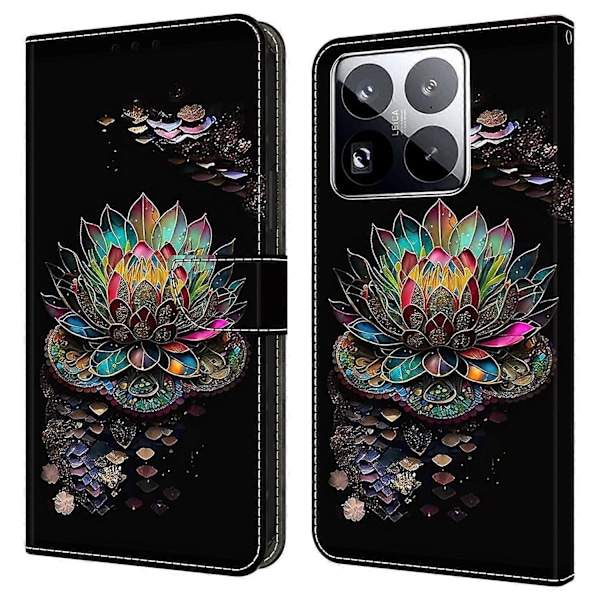 Skal för Xiaomi 15 Pro med kortfack, mönstrad tryckt TPU+PU Läder Flip Fodral Multicolor Lotus
