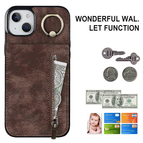 Takakuori iPhone 15 Plus -puhelimelle, RFID-suojattu lompakkokotelo Retro PU+TPU-jalustakansi Multicolor Style B