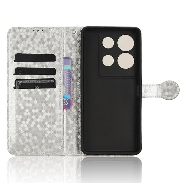 Til Infinix Note 30 Vip 5g Telefon Wallet Etui Dot Præget Stativ Pu Læder Cover Silver
