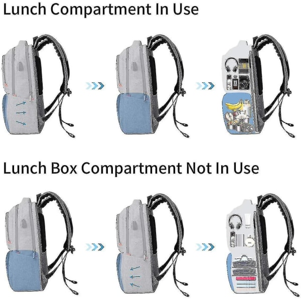 Lunchryggsäck för kvinnor, isolerad kylryggsäck med lunchfack, högskolebokväska med USB port, passar 15,6 tums bärbar dator