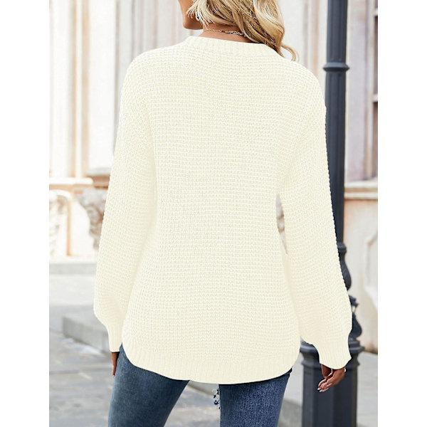 Dam 2023 Höst Casual Höst Våffelstickad tröja Lång ballongärmad lös tröja Beige X-Large
