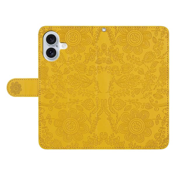 Til iPhone 16 Plus Cover Blomsterpræg Læder Flip Wallet Telefon Cover med Håndledsrem Multicolor Style D