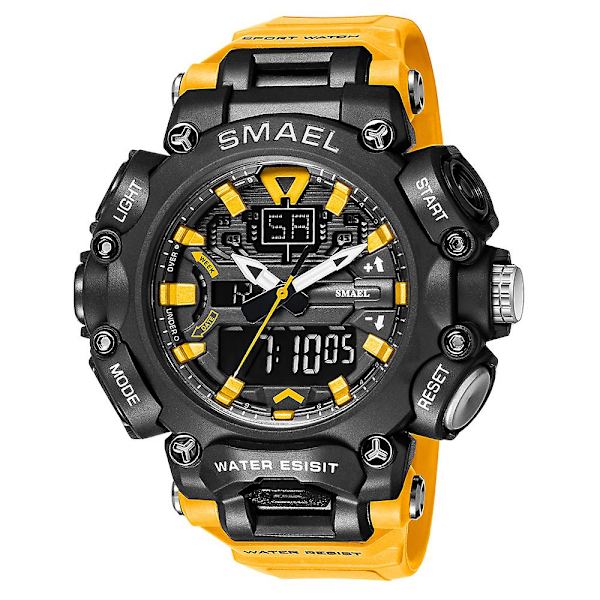 Smael Watch Herr Digital Quartz Double Display Klockor Ungdom Militär Herr Vattentät stoppur Väckarklocka Man Cool Hour Orange