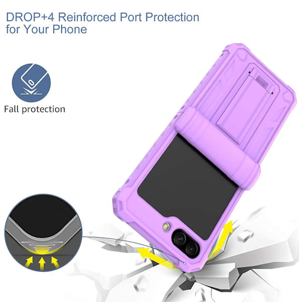 Hårdt PC Telefon Cover til Samsung Galaxy Z Flip5 5G Stødsikkert Støtteben Telefon Cover med Blyantholder Light Purple