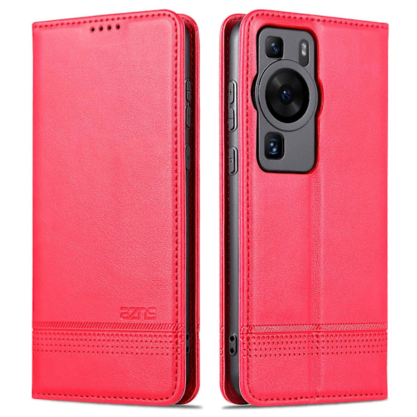 Azns för Huawei P60 / P60 Pro Pu läder phone case Plånboksställ anti-scratch smartphone cover Red