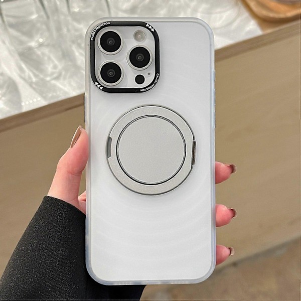 iPhone 16 Pro Max Magneettinen Suojakotelo Pyörivällä Jalustalla Aaltoileva TPU+PC Puhelinkuori Multicolor Matte White