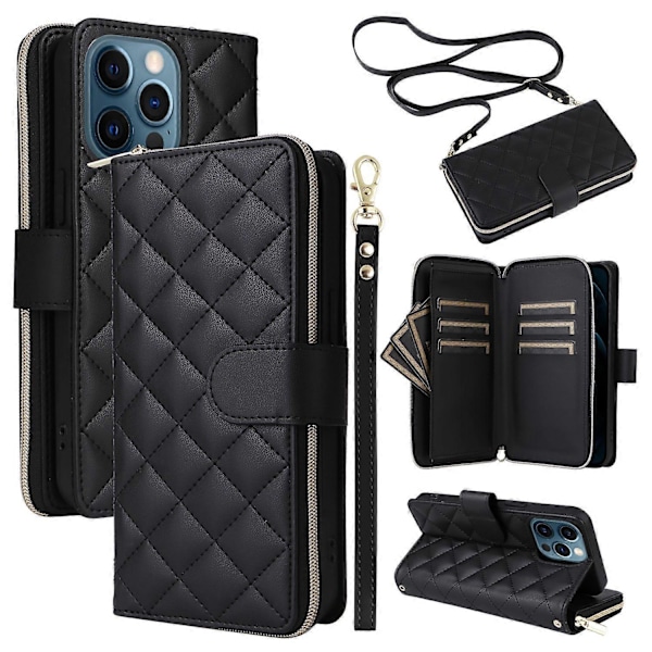 Til iPhone 12 Pro Max Wallet Case Rhombus Grid Læder Telefon Cover med Korte/Lange Stropper Multicolor Style A
