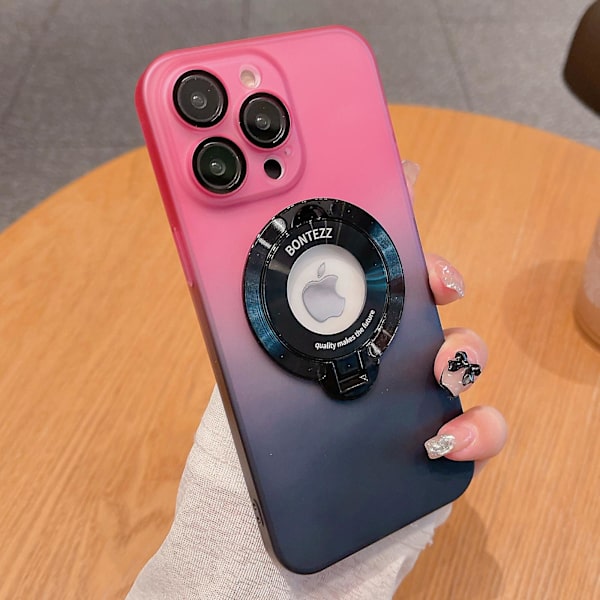 Kickstand PC-cover til iPhone 14 Pro Max, Gradient Farve Telefoncover Kompatibelt med Magsafe Pink Black