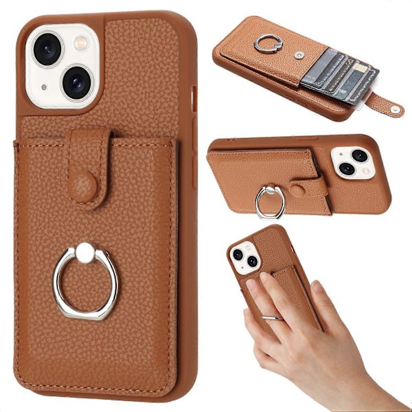 Kortlommer Læder Bagcover med Ringstøtteben til iPhone 15 Plus/14 Plus Multicolor Style D