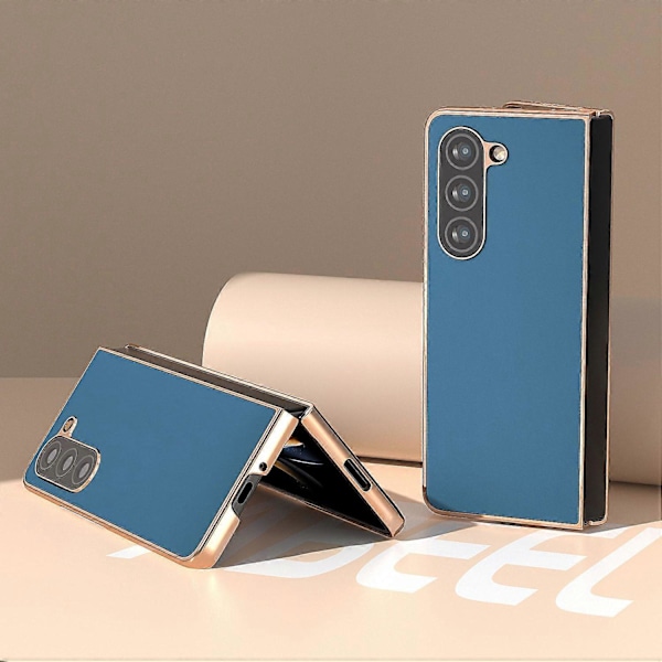 För Samsung Galaxy Z Fold5 5G Silkeslen Känsla Mobilskal Äkta Koläder+PC Elektroplätering Skydd Multicolor Style A