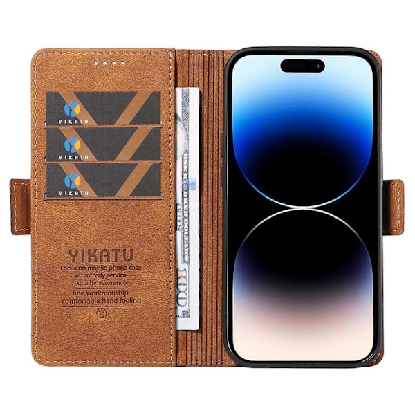 YIKATU YK-005 för iPhone 14 Pro Folio Flip Fodral PU Läder Hud-känsla Ställ Plånbok Mobilskal Multicolor Style C