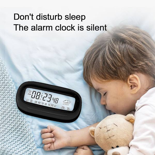 Digital väckarklocka, batteridriven stor sifferskärm Kompakt väckarklocka för sovrumskalender Temperaturtimer LCD-klocka med snoozeläge LCD Ala