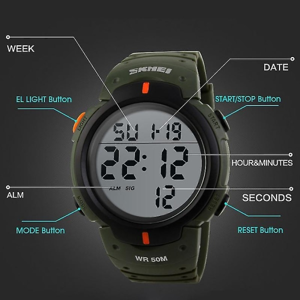 Skmei 1068 Men Vattentät Outdoor Sports Digital Watch ArmyGreen