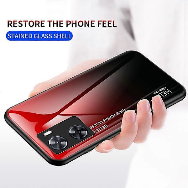 För Oppo A57s 4G/A57 4G Gradient Härdat Glas Skal, PC+TPU Stötsäkert Skydd
