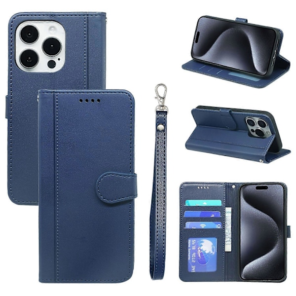 Til iPhone 16 Pro Max Wallet Case Magnetisk Lukning Læder Telefon Cover med Rem - Grøn Multicolor Blue