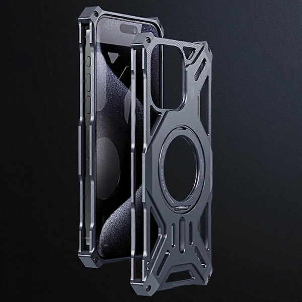 Skal för iPhone 16 Pro Max med Ställ, Ramlös Aluminiumlegering + Silikon Telefonskydd Multicolor Style A