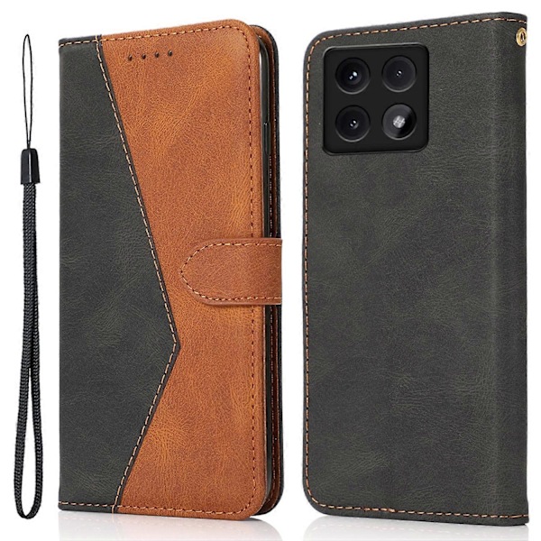 Fodral för Xiaomi 14T Färgskarvning Plånboksställ Läder Telefonfodral med Handledsrem Multicolor Style C