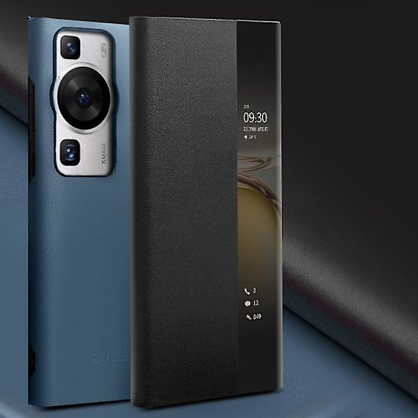 Qialino för Huawei P60 / P60 Pro Phone case i äkta koläder Smart Sleep Wake-up View Window Cover Green