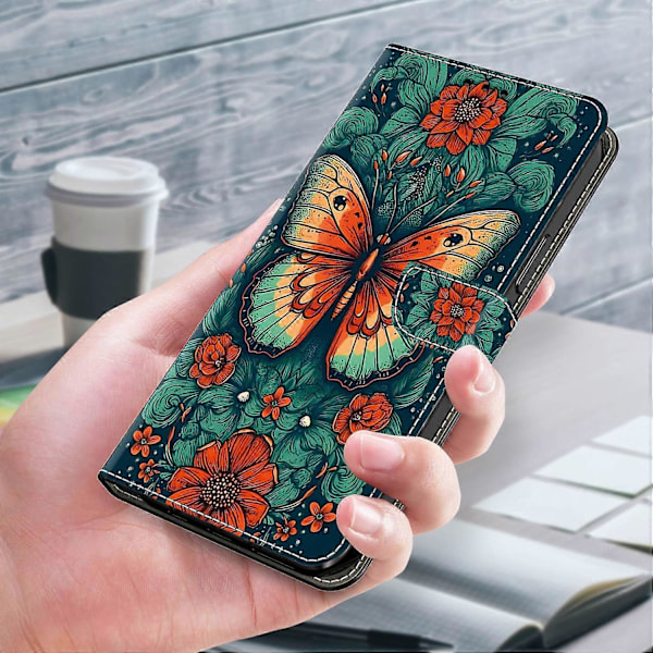 Skal för Samsung Galaxy S24 FE Mönstertryckt Skyddande Läder Flip Fodral - Panda Multicolor Flower Butterfly