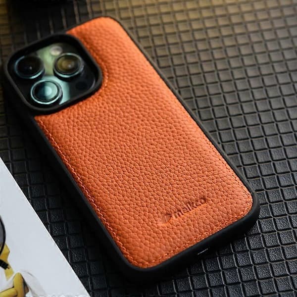 MELKCO Skal för iPhone 15 Pro Max Äkta Läderklätt PC-Mobilskal Multicolor Style G