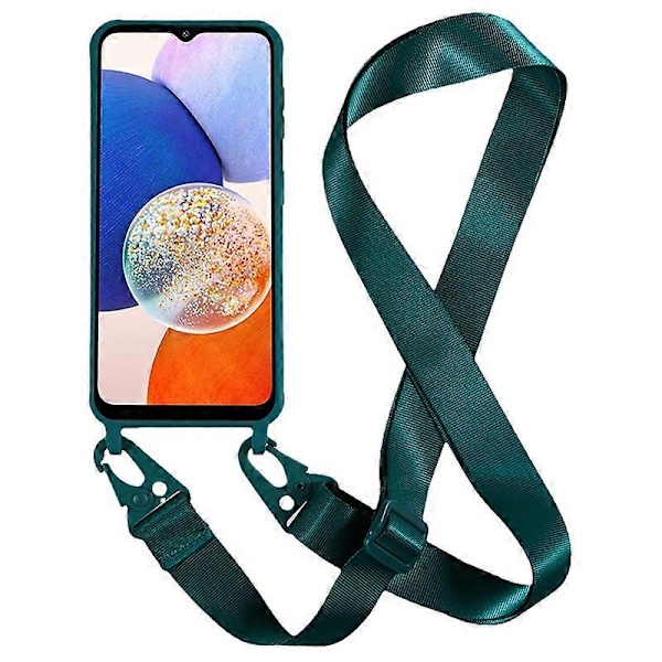 För Samsung Galaxy A05s 4G Baksida Matt TPU-skal med Lång Snodd - Svart Multicolor Dark Green