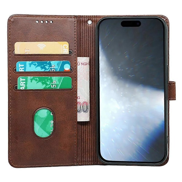 Kalveskinds tekstur læder etui med stativ i bogstil til iPhone 16 Pro Max Multicolor Style F