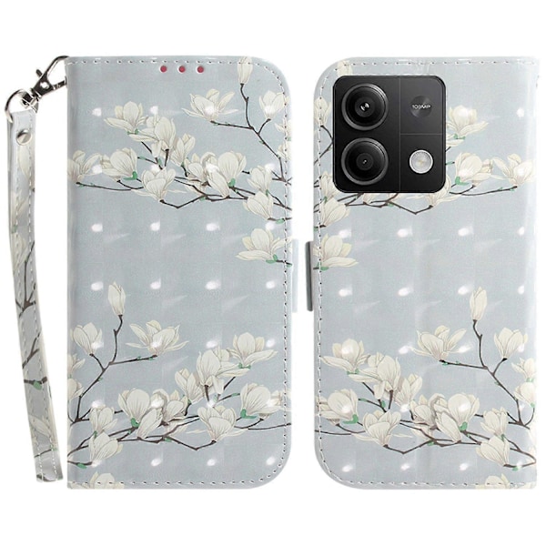 Etui med 3D-mønsterprint i læder med rem til Xiaomi Redmi Note 13 5G/Note 13 5G Multicolor Magnolia