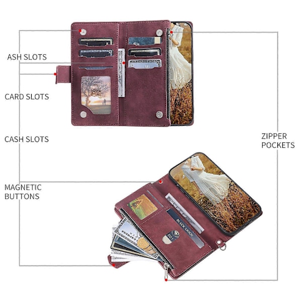 Tyyli 005 Samsung Galaxy A06 5G Lompakkokotelo Timanttikuvioinen Tikkaus PU-nahkainen Puhelinkotelo Multicolor Wine Red