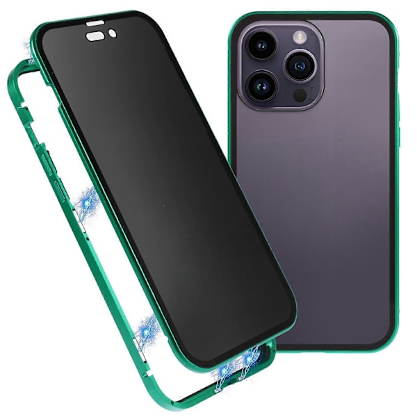 iPhone 16 Pro -puhelimen vakoilunestokotelo, magneettinen metallikehys + kaksipuolinen karkaistu lasinen puhelinkuori- Multicolor Green