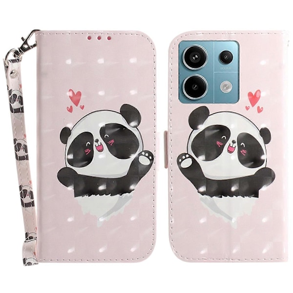 Til Xiaomi Redmi Note 13 Pro 5G/Poco X6 5G Wallet Case 3D Mønster Print Læder Cover med Rem Multicolor Love Heart Panda