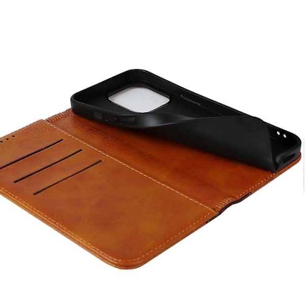 Bi-farvet PU læder telefoncover med stativ og pung til iPhone 15 Pro Multicolor Style C