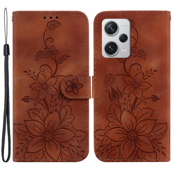 För Xiaomi Redmi Note 12 Pro+ 5g Telefon Case Stativ Plånbok tryckt Flower Cover Brown