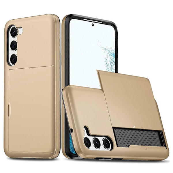 För Samsung Galaxy S23+ Mobiltelefonfodral TPU+PC Baksida med Skjutbart Korthållare Multicolor Style E